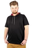 Mode XL Büyük Beden Oversize Tshirt Bisiklet Yaka Kapşon Basic 21115 Siyah