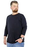 Mode XL Büyük Beden Erkek Tshirt Likralı Bisiklet Yaka 20102 Lacivert