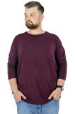 Mode XL Büyük Beden Erkek Tshirt Likralı Bisiklet Yaka 20102 Mürdüm