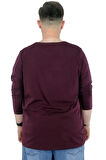 Mode XL Büyük Beden Erkek Tshirt Likralı Bisiklet Yaka 20102 Mürdüm