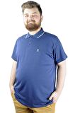 Mode XL Büyük Beden T shirt Polo Likralı Süprem Nakış 21554 Indigo