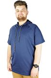 Mode XL Büyük Beden Tshirt Reglan Kapşonlu 22117 Indigo