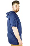 Mode XL Büyük Beden Tshirt Reglan Kapşonlu 22117 Indigo