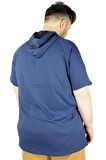 Mode XL Büyük Beden Tshirt Reglan Kapşonlu 22117 Indigo