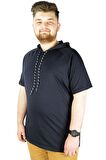 Mode XL Büyük Beden Tshirt Reglan Kapşonlu 22117 Lacivert