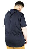 Mode XL Büyük Beden Tshirt Reglan Kapşonlu 22117 Lacivert