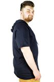Mode XL Büyük Beden Tshirt Reglan Kapşonlu 22117 Lacivert