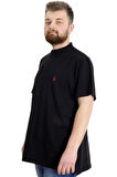 Mode XL Büyük Beden Erkek T-shirt Hakim Yaka MD LOGO 22326 Siyah