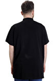 Mode XL Büyük Beden Erkek T-shirt Hakim Yaka MD LOGO 22326 Siyah