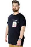 Mode XL Büyük Beden T-Shirt Baskılı Future 22154 Lacivert