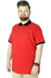 Mode XL Büyük Beden T-Shirt Polo Printed Zipper 22319 Kırmızı