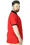 Mode XL Büyük Beden T-Shirt Polo Printed Zipper 22319 Kırmızı