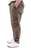 Mode XL Büyük Beden Erkek Keten Kargo Jogger Valencia 21911 Toprak