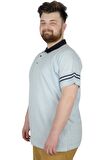 Mode XL Büyük Beden T-Shirt Polo Sleeve Striped 22336 Mavi