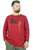 Mode XL Büyük Beden T-Shirt Bisiklet Yaka Godfather 22200 Bordo