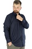 Mode XL Büyük Beden Erkek Keten Cepli  Gömlek 20386 Lacivert