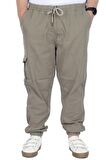 Mode XL Büyük Beden Erkek Gabardin Kargo Jogger Pantolon  Doğa 21927 Bej