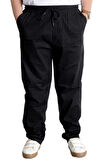 Mode XL Büyük Beden Pantolon Gabardin Kargo Düz Paça Jogger Doğa 21928 Siyah