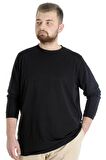 Mode XL Büyük Beden Erkek Tshirt Uzun Kol Manşetli 20103 Siyah