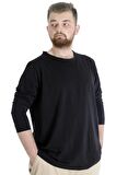 Mode XL Büyük Beden Erkek Tshirt Uzun Kol Manşetli 20103 Siyah
