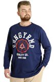 Mode XL Büyük Beden Erkek Tshirt Uzun Kol Quality Co 22099 İndigo