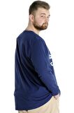 Mode XL Büyük Beden Erkek Tshirt Uzun Kol Quality Co 22099 İndigo