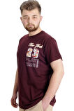 Mode XL Büyük Beden Erkek T-shirt NEW YORK 23113 Mürdüm