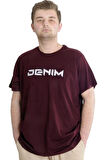 Mode XL Büyük Beden Erkek T-shirt DENIM 23115 Mürdüm