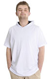 Mode XL Büyük Beden Erkek T-shirt Kapşonlu Kısa Kol 23118 Beyaz