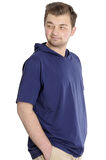 Mode XL Büyük Beden Erkek T-shirt Kapşonlu Kısa Kol 23118 İndigo