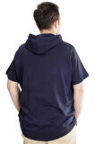 Mode XL Büyük Beden Erkek T-shirt Kapşonlu Kısa Kol 23118 Lacivert