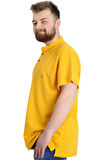 Mode XL Büyük Beden Erkek T-shirt Hakim Yaka MD LOGO 22326 Hardal
