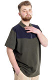 Mode XL Büyük Beden Erkek T-shirt Polo FRAGMENTED 23325 Haki