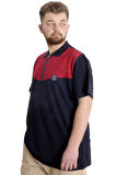 Mode XL Büyük Beden Erkek T-shirt Polo FRAGMENTED 23325 Lacivert-Bordo