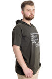 Mode XL Büyük Beden Erkek T-shirt Kapşonlu MUHAMMAD 23120 Haki