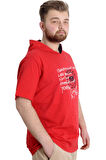 Mode XL Büyük Beden Erkek T-shirt Kapşonlu MUHAMMAD 23120 Kırmızı