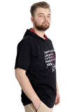 Mode XL Büyük Beden Erkek T-shirt Kapşonlu MUHAMMAD 23120 Siyah