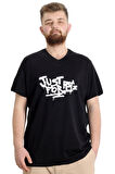 Mode XL Büyük Beden Erkek V Yaka T-shirt JUST 23032 Siyah
