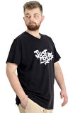 Mode XL Büyük Beden Erkek V Yaka T-shirt JUST 23032 Siyah