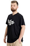 Mode XL Büyük Beden Erkek V Yaka T-shirt JUST 23032 Siyah