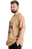 Mode XL Büyük Beden Erkek V Yaka T-shirt ALLIGATOR Bej