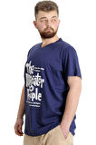 Mode XL Büyük Beden Erkek V Yaka T-shirt ALLIGATOR İndigo