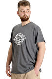 Mode XL Büyük Beden Erkek V Yaka T-shirt MUSTANG 23034 Antramelanj