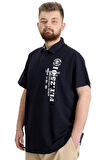 Mode XL Büyük Beden Erkek T-shirt Polo Parçalı FLT 23329 Lacivert