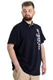 Mode XL Büyük Beden Erkek T-shirt Polo Parçalı FLT 23329 Lacivert