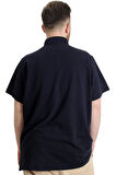 Mode XL Büyük Beden Erkek T-shirt Polo Parçalı FLT 23329 Lacivert