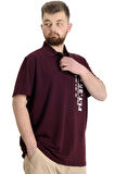 Mode XL Büyük Beden Erkek T-shirt Polo Parçalı FLT 23329 Mürdüm