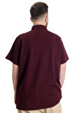 Mode XL Büyük Beden Erkek T-shirt Polo Parçalı FLT 23329 Mürdüm