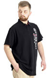 Mode XL Büyük Beden Erkek T-shirt Polo Parçalı FLT 23329 Siyah