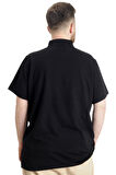 Mode XL Büyük Beden Erkek T-shirt Polo Parçalı FLT 23329 Siyah